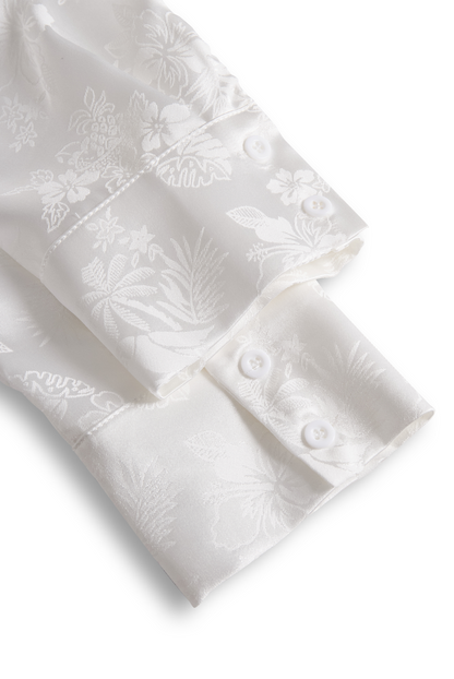 Elegant Ivory Satin Jacquard Shirt by Stylish Polish 