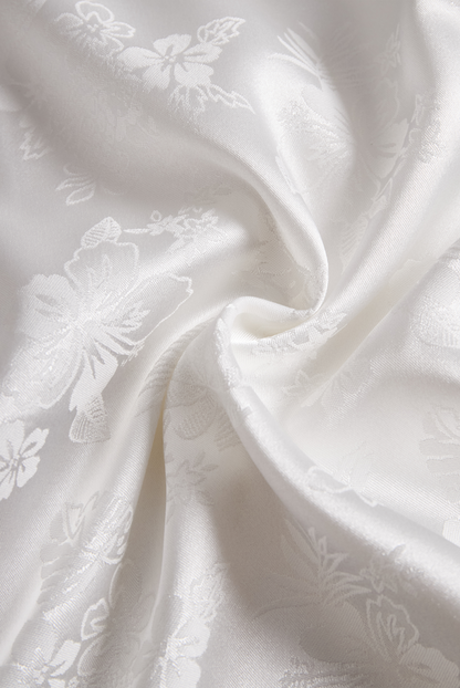 Elegant Ivory Satin Jacquard Shirt by Stylish Polish 