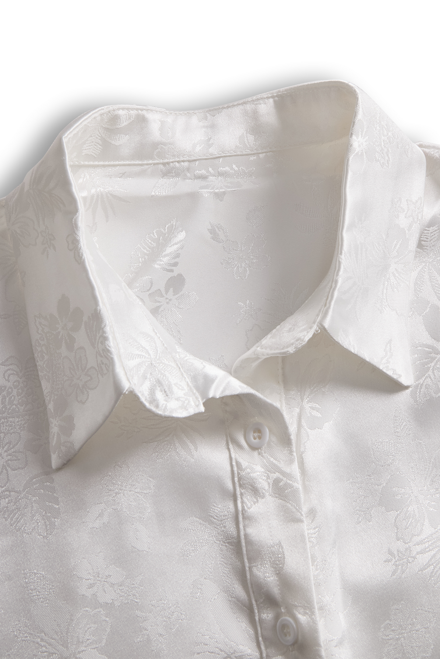 Elegant Ivory Satin Jacquard Shirt by Stylish Polish 
