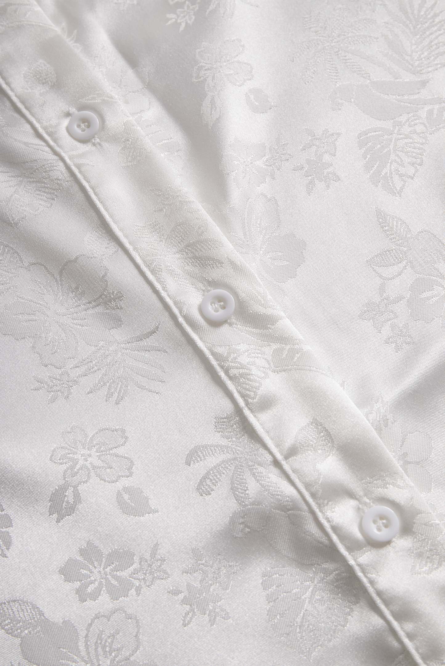 Elegant Ivory Satin Jacquard Shirt by Stylish Polish 