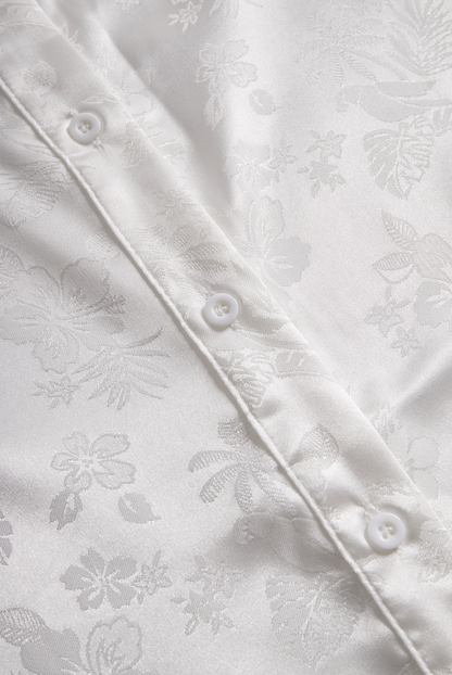 Elegant Ivory Satin Jacquard Shirt by Stylish Polish 