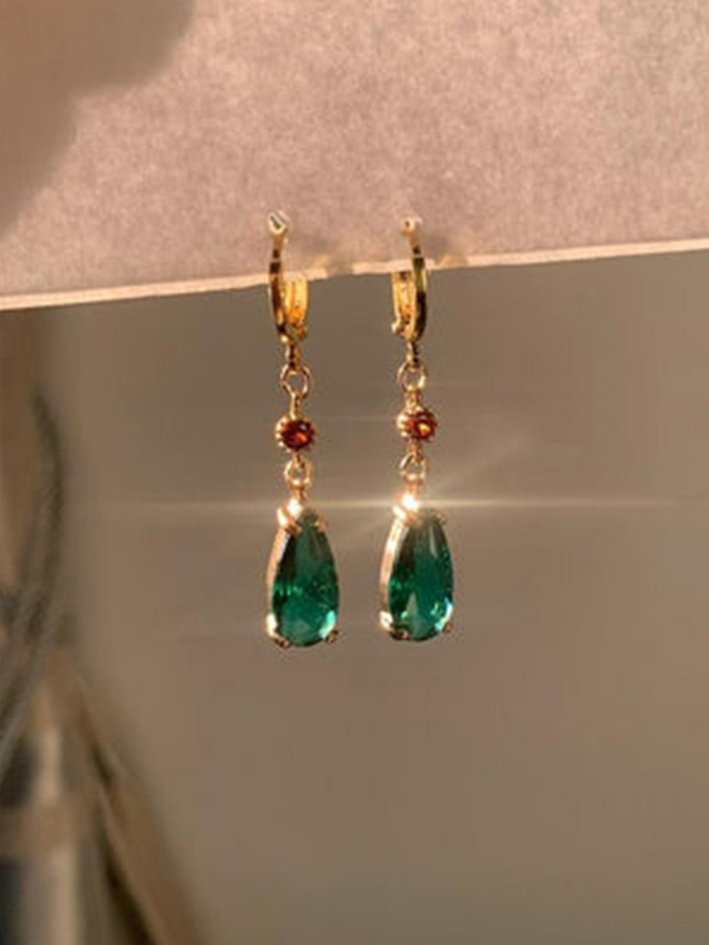 Emerald Green Drop Crystal Earrings by Stylish Polish 