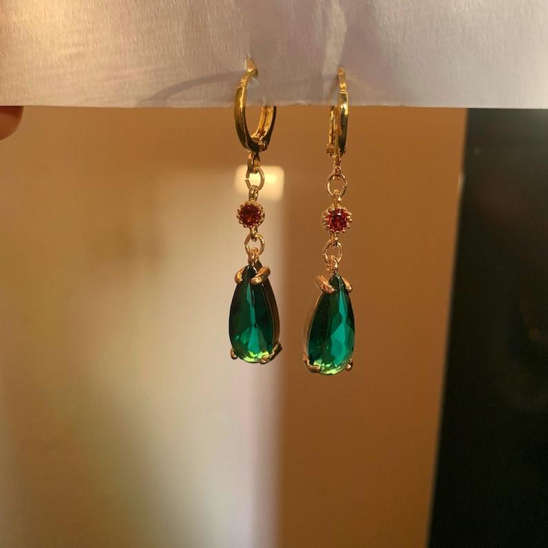 Emerald Green Drop Crystal Earrings by Stylish Polish 