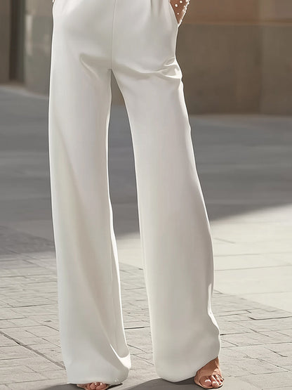 Pearl-Embellished Sheer Sleeve Jumpsuit by Stylish Polish 