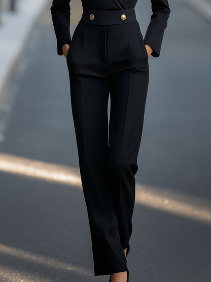 Sleek Black Tailored Gold Button Jumpsuit by Stylish Polish 