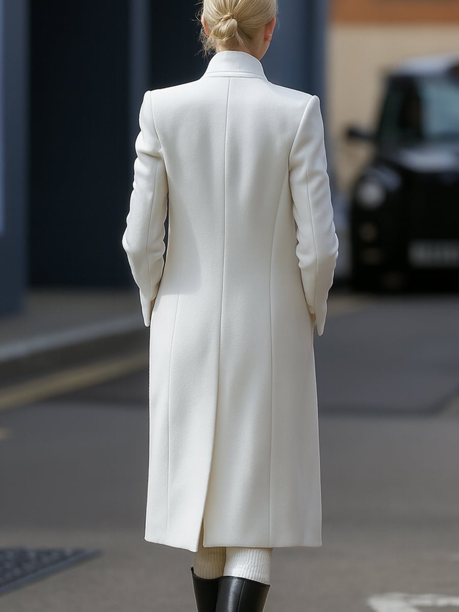 White Double Breasted Gold Button Coat by Stylish Polish 