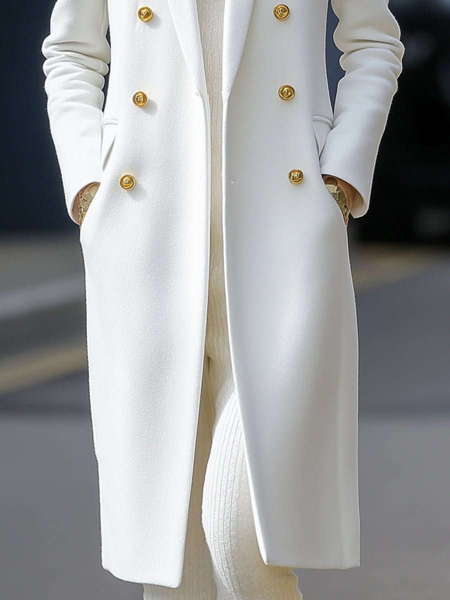 White Double Breasted Gold Button Coat by Stylish Polish 