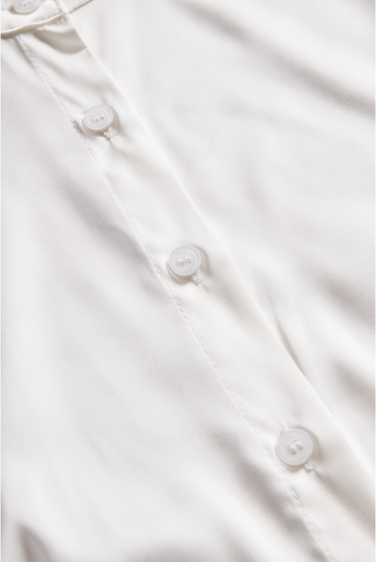 White Silk Satin Band Collar Blouse by Stylish Polish 