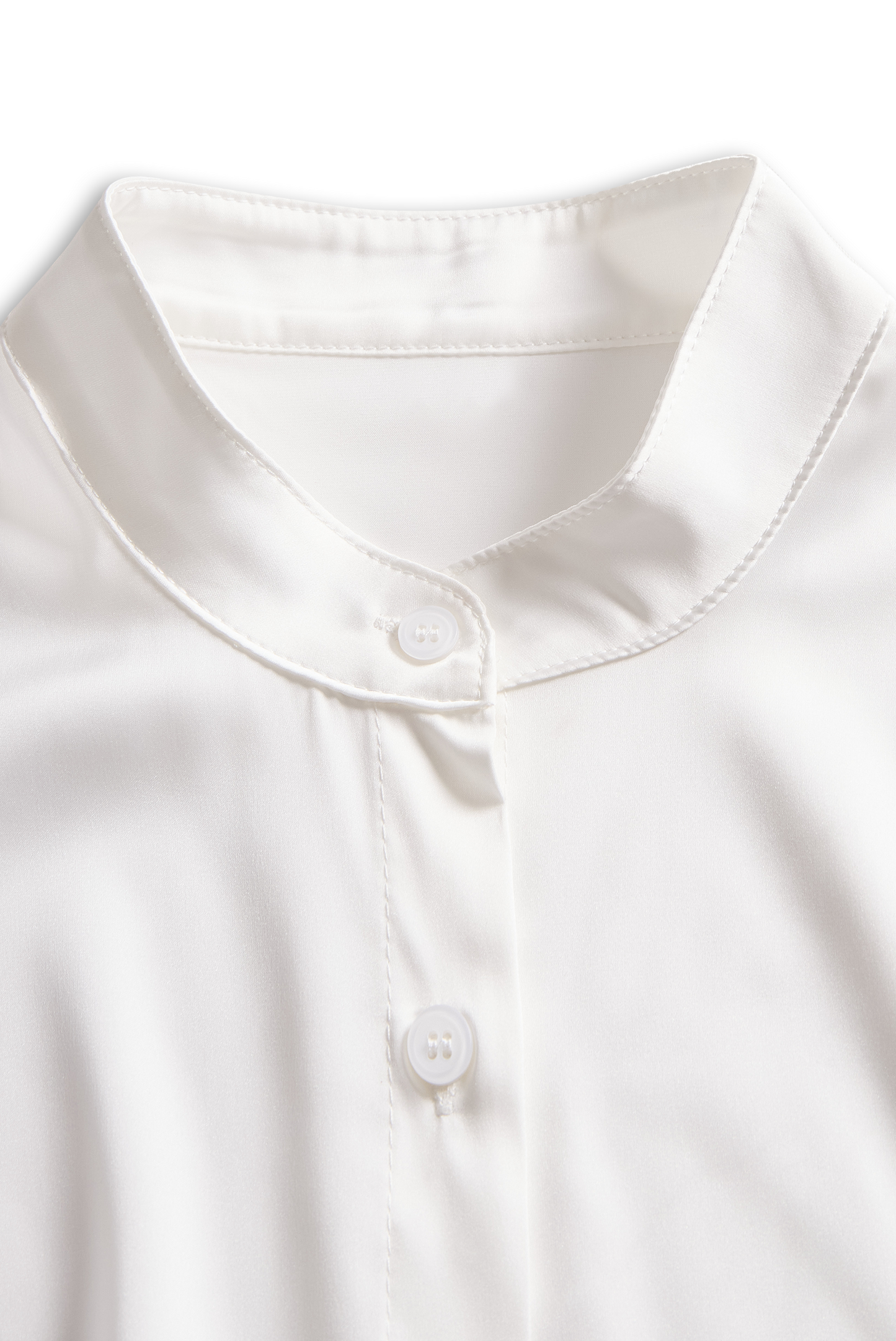 White Silk Satin Band Collar Blouse by Stylish Polish 