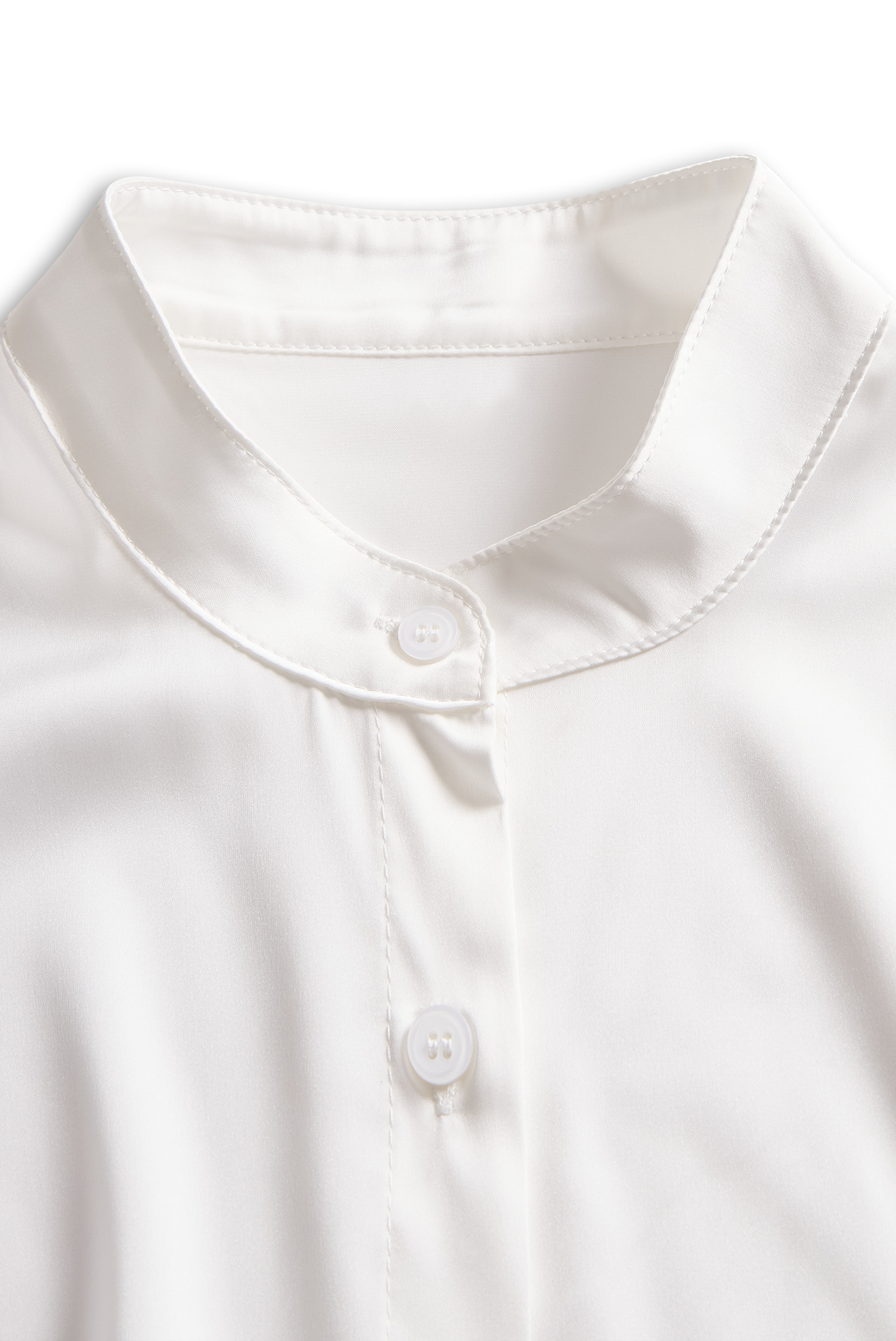 White Silk Satin Band Collar Blouse by Stylish Polish 